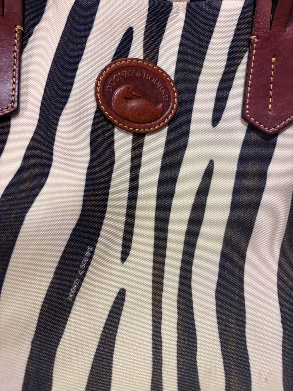 Dooney & Bourke Large Zebra-Print Tote with Brown Leather Shoulder Straps - Picture 9 of 9